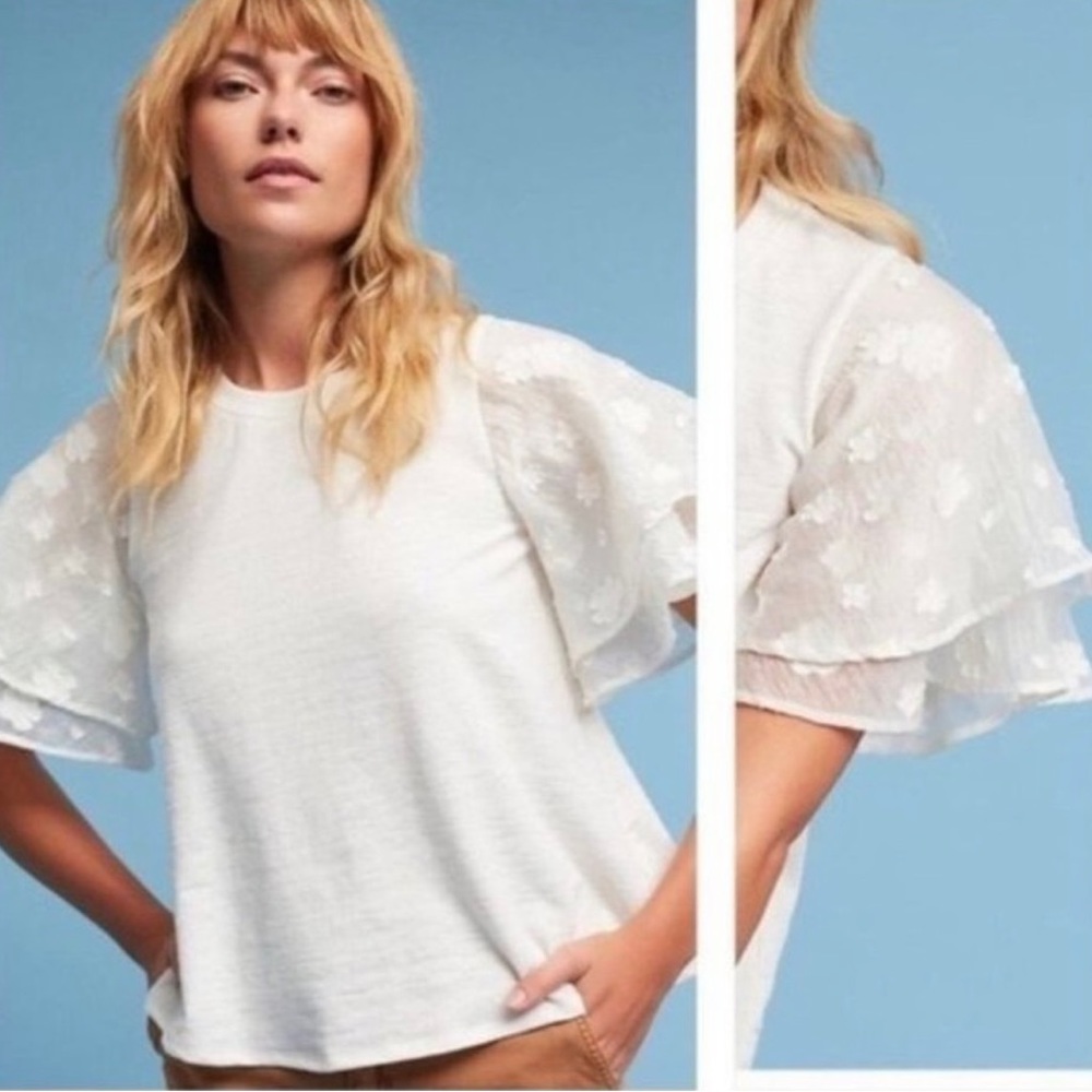 Anthropologie Eri + Ali Vernal Floral Flutter Sleeve Top Women’s Size Small